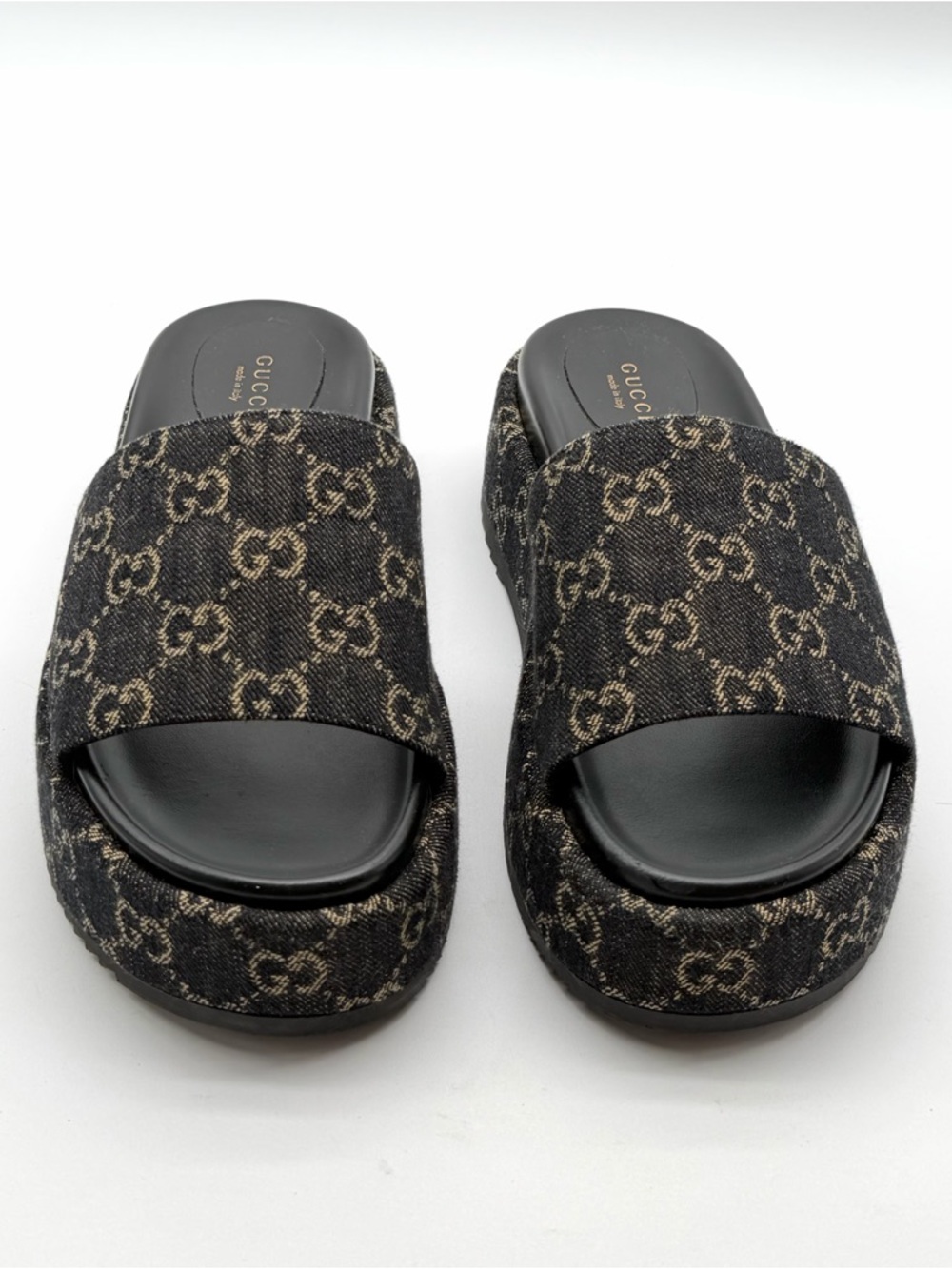 Gucci Angelina GG Monogram Platform in Black Denim Slide Sandals EU 39.5 US 9.5 - Picture 2 of 12